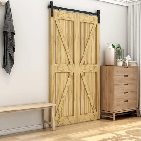 36 Inch Bi Folding Sliding Barn Door Hardware Kit With Carbon Steel Rail And Two Rollers For Closet Doors Up To 30 Inch Opening