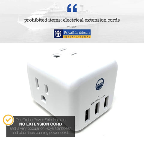 Cruise Approved Non Surge Power Strip With Six Outlets And Three USB Ports And Three AC Sockets, Ultra Compact Power Cube
