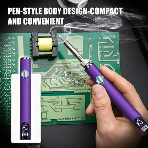 510 Threaded Soldering Pen With LED Display USB C Charging Pro Grade Three Level Temperature Control in use on circuit board