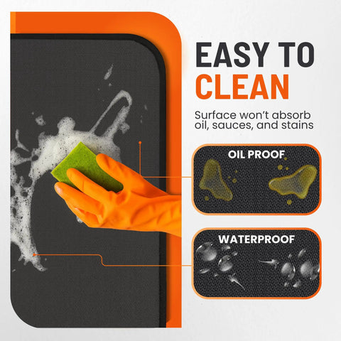 Gloved hand cleaning Heavy Duty 48x30 Inch Under Grill Mat For Deck And Patio, Double Sided Grill Protector For Outdoor Cooking.