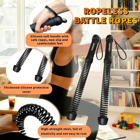 Cordless Battle Rope For Home Gym Grab And Go Training, Portable Rope Fitness Equipment For HIIT with silicone cover