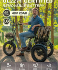 Folding Electric Tricycle For Adults With Passenger Seat And Backrest 1200W Fat Tire Trike 20 MPH Top Speed 100 Mile Range 3 Wheel E Bike With Reverse Parking Differential Orange, UL2271 battery