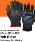 Extra Large Black Work Gloves With A Nasty Grip And Badass Flexibility In This Pack Of 12 Built Tough For Precision Jobs And Heavy Lifting To Keep Your Hands Secure All Day Long, showcasing nylon shell and polyurethane palm.