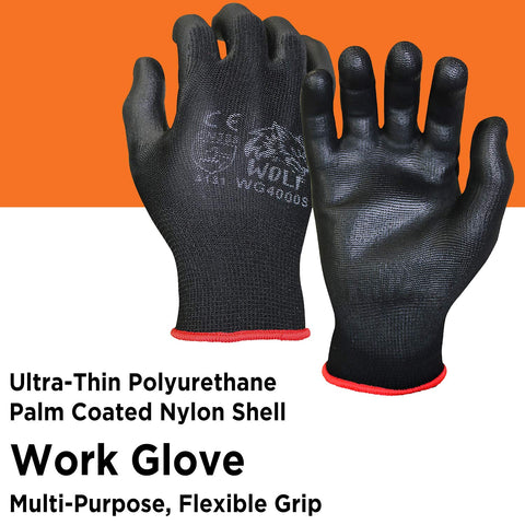 Extra Large Black Work Gloves With A Nasty Grip And Badass Flexibility In This Pack Of 12 Built Tough For Precision Jobs And Heavy Lifting To Keep Your Hands Secure All Day Long, showcasing nylon shell and polyurethane palm.