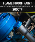 Brake caliper in blue paint; close-up view in car engine bay