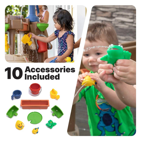 Children playing with Pump And Splash Discovery Water Table For Toddlers 2 Plus With Seats, Kid Friendly Sensory Pool And 10 Piece Accessory Kit