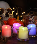 Rechargeable LED Color Changing Tea Lights With Remote USB Charging Flameless Votive Candles Warm White Flicker 12 Pack for Halloween decor