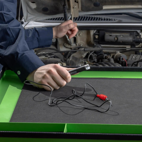 Mechanic using Spark Plug Wire Tester For Locating Faulty Wires Multi Color Easy To Read Instructions Quick Diagnostic Tool For Cars And Trucks