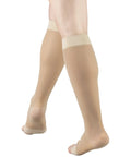 Womens Knee High Compression Stockings 15 To 20 Mmhg Sheer Nude Nylons 20 Denier Open Toe Support Hose showing soft cuff and open toe design.