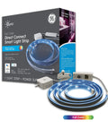 Cync Direct Connect Full Color 80 Inch LED Light Strip 1 Pack With Voice Control Works With Alexa And Google Assistant, packaging and strip visible.