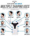 Beard Shaping Tool With Pencil For Men The Ultimate At Home Beard Lineup Kit showing multiple shaping uses and styles