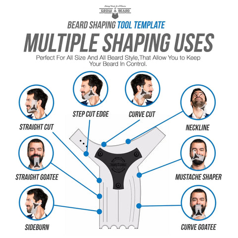 Beard Shaping Tool With Pencil For Men The Ultimate At Home Beard Lineup Kit showing multiple shaping uses and styles