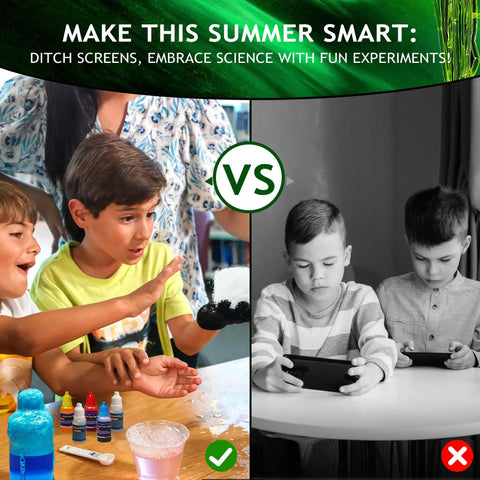Kids enjoying Over 100 Hands On Science Experiments Kit For Kids With Chemistry And Physics Fun STEM Toys, ditching screens for science fun.