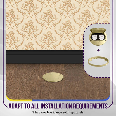 Brass Flip Lid Floor Box Cover 4 Inch Diameter With 20A Tamper Weather Resistant Duplex Receptacle And Watertight Gaskets