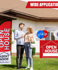 Open House Signs Kit With Flag And Poles 36 Piece Real Estate Yard Sign Set displayed with couple and balloons