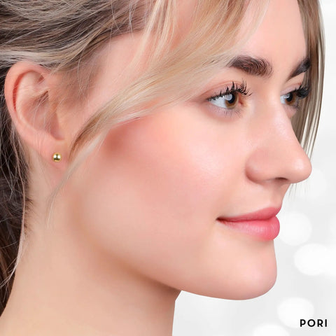 14K Solid Gold Ball Stud Earrings Three Pair Pack With 3mm 4mm And 5mm Sizes Yellow Color Finish And Butterfly Backings Great For Sensitive Ears Everyday Wear And Sparkle. 3mm gold ball stud on ear
