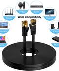 Flat Cat7 Ethernet Cable 2 Pack 8 Ft Ultra Slim Shielded Patch Cord Delivers 10Gbps Speed and 600MHz Bandwidth for PS5 Gaming PC Router Modem and More With 25 Cable Clips Tangle Free High Speed Internet