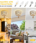 Wood Beaded Chandelier Boho Farmhouse Semi Flush Mount Ceiling Light Fixture With 3 Light E12 Base in kitchen and living rooms