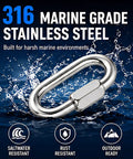 316 Stainless Steel Quick Link Chain Connector Carabiner For Chain Rope Anchor Rigging Recovery And Sailing Gear Marine Grade With Screw Lock Built To Last Fast Secure Attachment 9mm 11/32 Inch Size Pack, marine poster