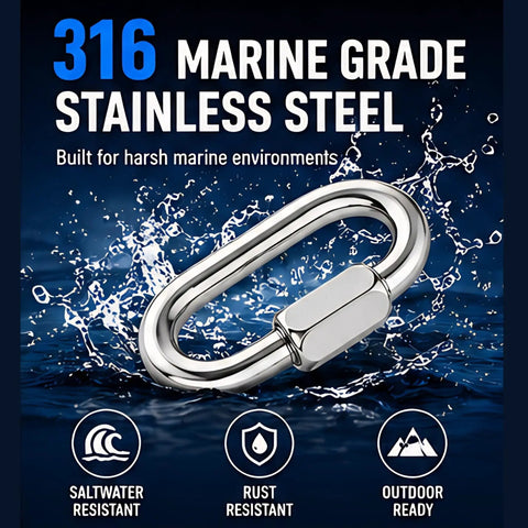316 Stainless Steel Quick Link Chain Connector Carabiner For Chain Rope Anchor Rigging Recovery And Sailing Gear Marine Grade With Screw Lock Built To Last Fast Secure Attachment 9mm 11/32 Inch Size Pack, marine poster