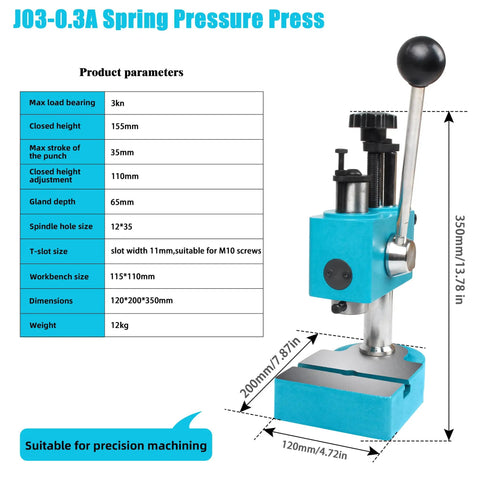 Spring Loaded Arbor Press For Precision Manual Punching And Forming On A Compact Benchtop Shaft Press With 3 kN Capacity
