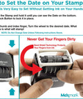 How to set the date on the Built Tough Self Inking Date Stamp With Bright Red Ink and quick spin wheels, hands avoiding ink.