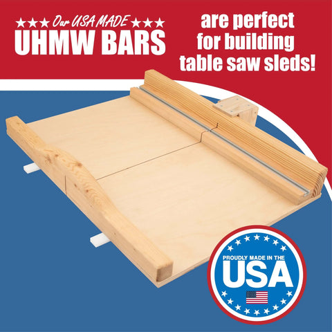 36 Inch Table Saw Miter Bar With Premium UHMW Strips 3/4 By 3/8 Inch Miter Bars installed on a wooden crosscut sled