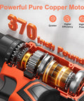 Close-up view of the powerful pure copper motor inside the Cordless Drill Set For DIY Projects Go To 20V Power Drill