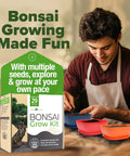Man using Six Heirloom Bonsai Varieties Kit With Unique Pots DIY Indoor Bonsai Starter Set For Adults And Beginners Totally Giftable.