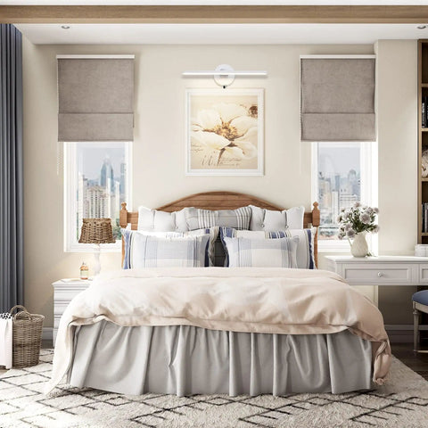 Bedroom decor with Sleek Plug In Vanity Light Bar For Bathroom Over Mirror, 15.75 Inches, 12W LED 3000K, above bed artwork
