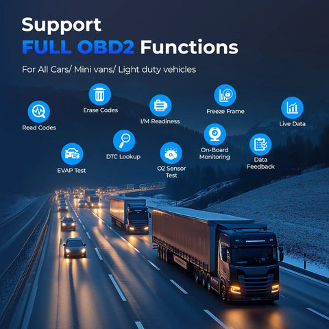 Heavy Duty Truck Scanner NL102 Pro Grade Full System Diagnostic Tool For Cummins Isuzu Freightliner Caterpillar Detroit Peterbilt Diesels And Cars 2 In 1 Code Reader To Read And Clear Fault Codes Live Data OBD2 Compatible on highway
