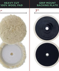 Pro Buffing and Polishing Kit for Car Detailing, wool pad with backing plate, 8-inch pad, 5/8 inch threaded, heavy cut wool pad