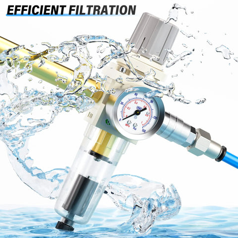 One Quarter Inch NPT Automatic Drain Air Filter And Pressure Regulator Combo With Gauge For Air Tools And Compressors in water splash
