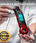 Instant Read Meat Thermometer With 0.5 Second Fast Reading, NIST Certified Accuracy 0.5F, IP67 Waterproof, displays durability