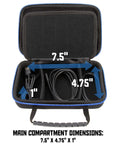 Heavy Duty Hard Shell Electronics Organizer Travel Case With Adjustable Cable Dividers And Zipper Pouches, open view with dimensions shown.