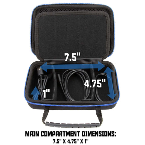 Heavy Duty Hard Shell Electronics Organizer Travel Case With Adjustable Cable Dividers And Zipper Pouches, open view with dimensions shown.