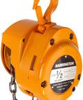 CF Hand Chain Hoist Hook Mount Built Tough For Real World Jobs, 1/2 Ton Capacity, shown in orange aluminum with visible hook.