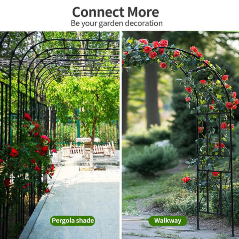 7.9 Foot Metal Garden Arch Trellis For Outdoor Climbing Plants, Large Wedding Ceremony Arbor, Black Garden Archway Decor