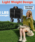 Foldable Wagon Cart With 360 Lb Capacity, Collapsible Wagon On Wheels held by woman outdoors on grass