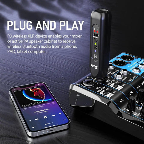 P3 Wireless XLR Bluetooth Receiver For Speakers, Audio Mixers, PA And DJ Systems With Rechargeable Battery on mixer