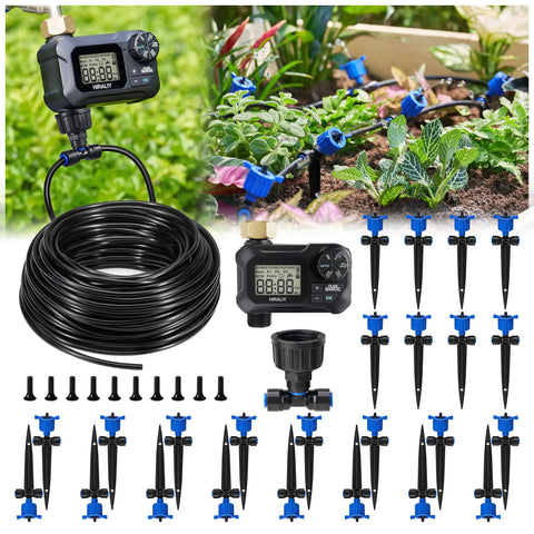 100 Ft Pressure Compensated Drip Irrigation System With Timer No Leak Quick Connect For Automatic Watering 24 Adjustable Emitters