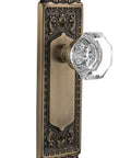 Egg And Dart Plate With Waldorf Crystal Knob Passage Door Hardware Antique Brass 2 And 3 Eighths Inch Backset Fits 1 3 8 To 1 3 4 Inch Doors Classic Vintage Style That Just Works