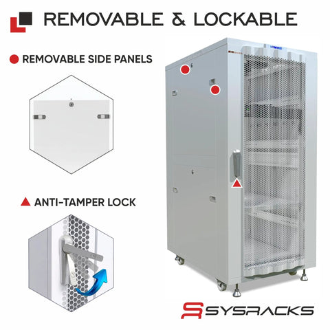 Image showing Heavy Duty 32U Server Rack Workhorse With Ventilated Mesh Door, removable side panels, and anti-tamper lock.