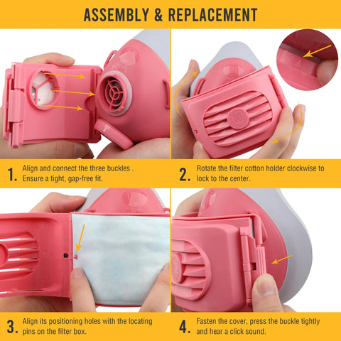 Pro Grade Reusable Half Face Respirator Mask With Six Filters For Painting Cleaning And Sanding Food Grade Silicone Dust Mask Pink