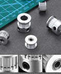 Timing Belt Pulley Kit For 3D Printers With 20 Teeth Aluminum Alloy Sync Wheels And Wrench Tool Durable Idler Sprocket Keeps Rig Snapped Tight Printing Like A Total Champ While Smooth Bearings Maintain Precision On Your Setup Without Issues Forever, aluminum pulleys on cutting mat