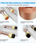25 Ft Dope Copper Mini Split Line Set With 1 Quarter Inch And 3 Eighth Inch OD Flared Tubing, 3 Eighth Inch PE Insulated Coil