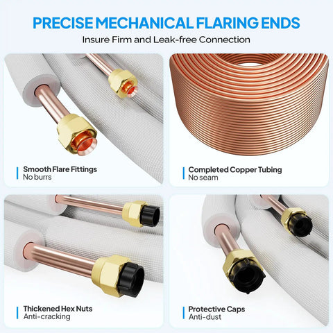 25 Ft Dope Copper Mini Split Line Set With 1 Quarter Inch And 3 Eighth Inch OD Flared Tubing, 3 Eighth Inch PE Insulated Coil