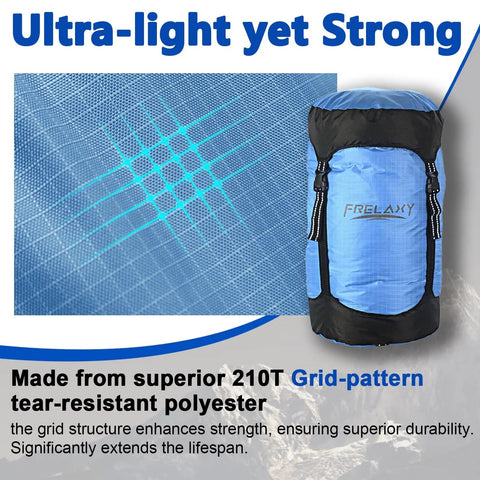Ultralight Compression Sack For Sleeping Bags 11L 18L 30L 45L, Water Resistant And Space Saving Stuff Sack with grid pattern design