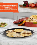 13.5 Inch Carbon Steel Nonstick Round Comal With Metal Handles Durable Black Pan For Tortillas Searing And Everyday Cooking