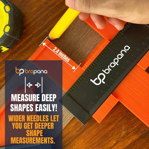 Locking Contour Gauge Set 10 Inch And 5 Inch Profile Duplicator Tool on wood with marker and measuring tape
